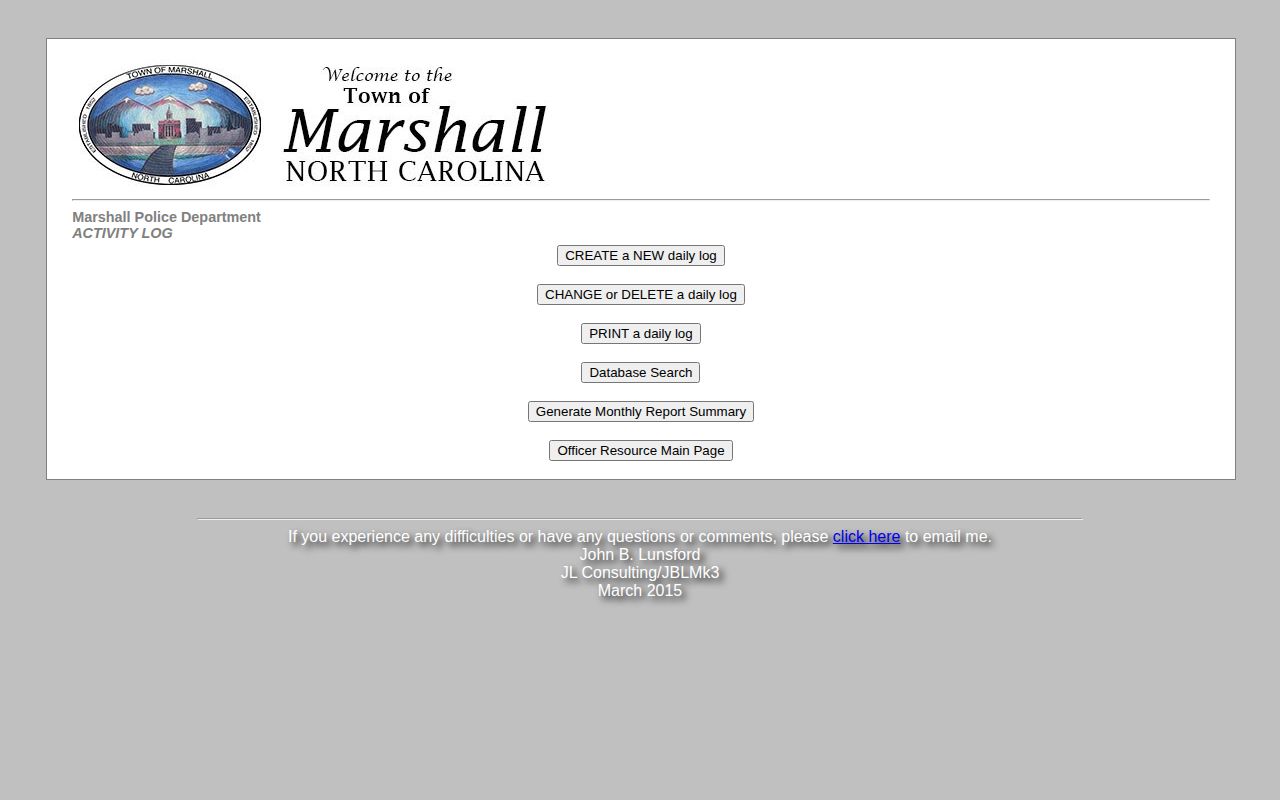 Marshall Police Activity Log officer resource screen in Madison County
