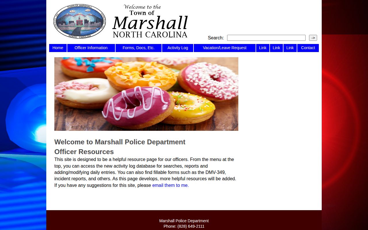 Marshall Police Department officer resource page for arrest record context