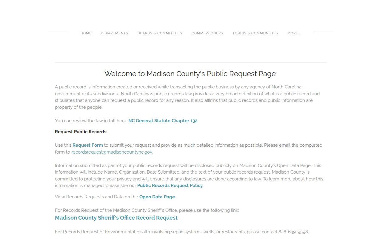 Madison County public records request webpage