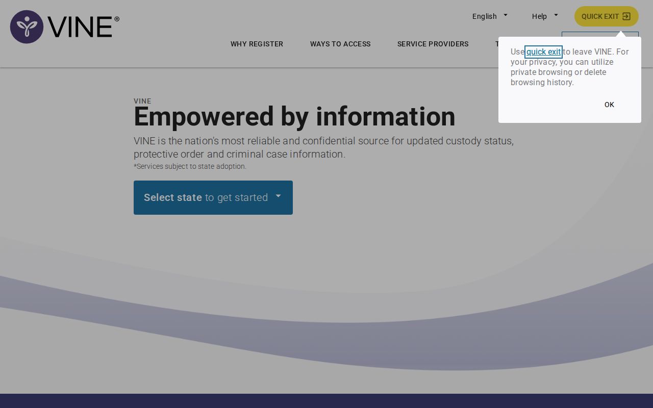 VINELink search and registration interface for North Carolina custody checks